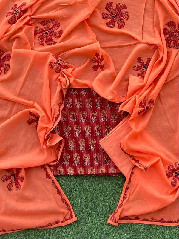 Ajrakh Print Pure Cotton Salwar Suit with Patch Work Dupatta