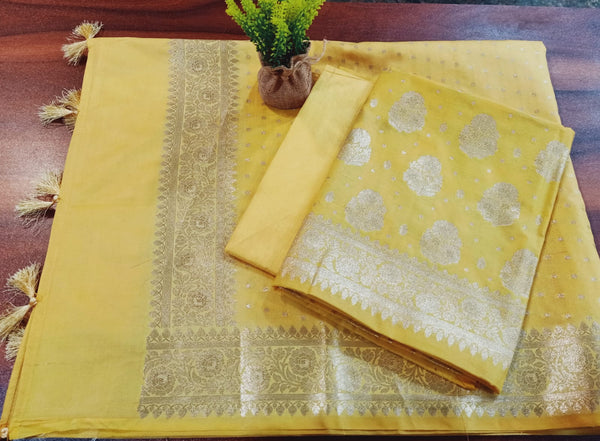 Premium Georgette Silk Banarasi Zari 3 pc Salwar Suit | Yellow |