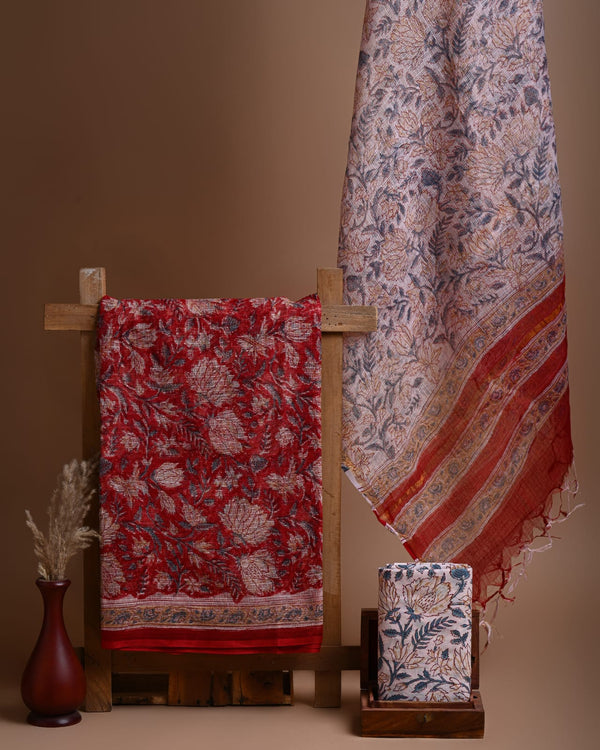 Pure Cotton Hand Block Printed Kota Doria Unstitched Salwar Suit