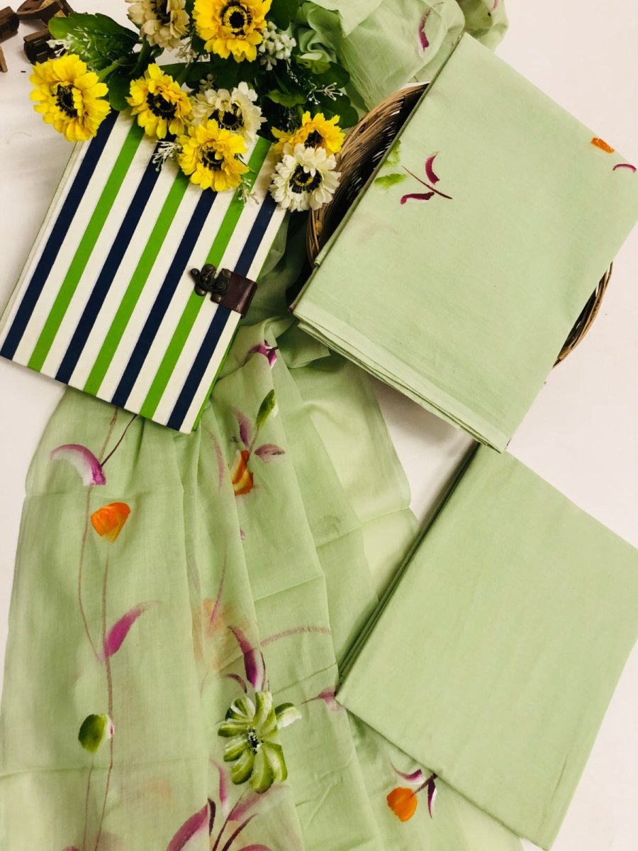 Printed Cotton Blend Suit With Pant & Dupatta main image 1
