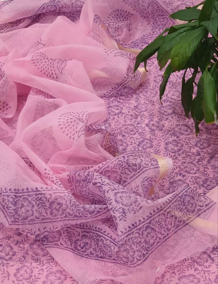 Leheriya Designer Suit Printed in Cotton Kota Doria With Dupatta