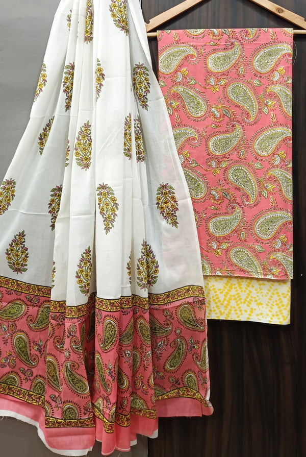 Designer Hand Block Print Pure Cotton Suit With Cotton Mulmul Dupatta