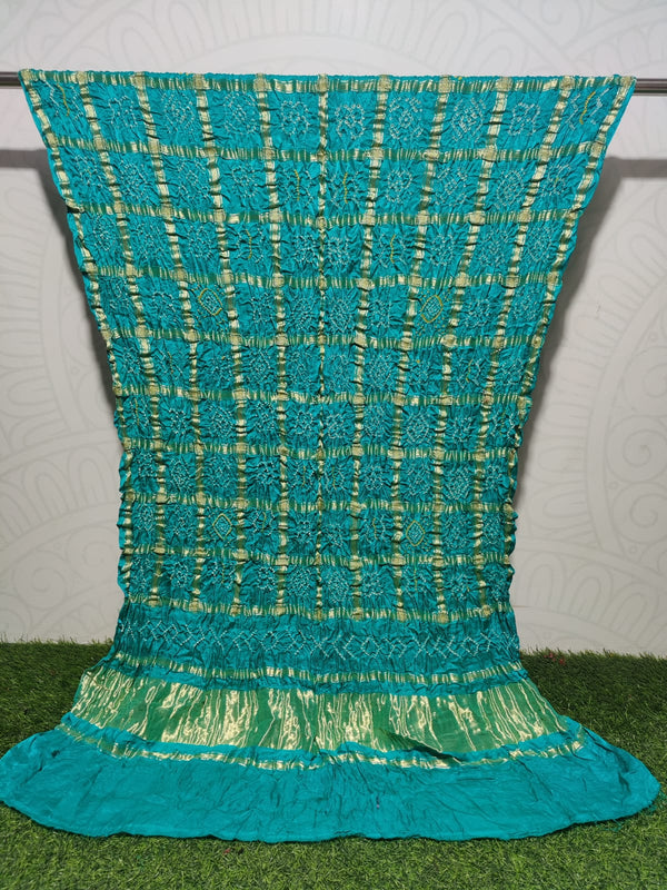 Pure Gaji Silk Bandhani Shaded Gharchola Rama Blue Color Dupatta