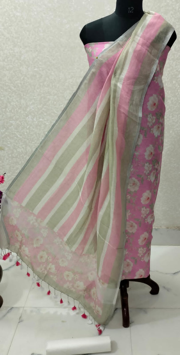 Pure Linen 3 pc Digital Print Salwar Suit