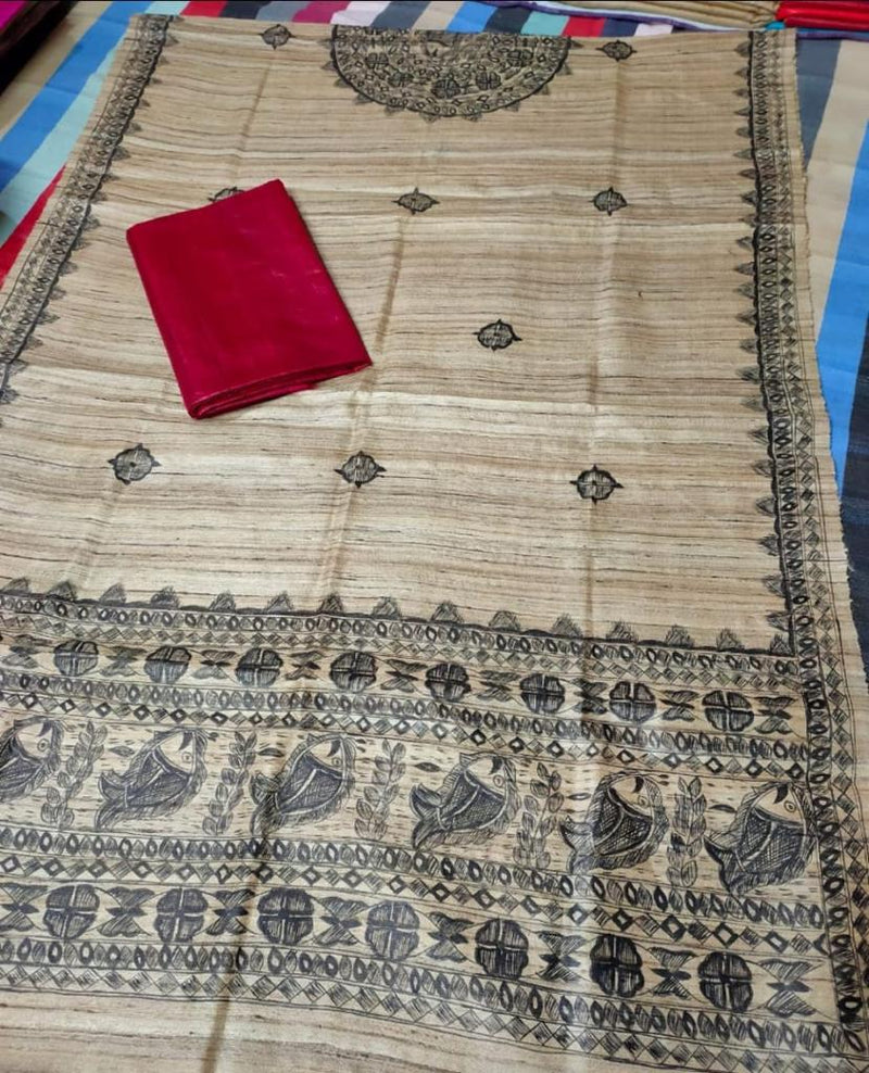 Pure Tussar Ghicha  Madhubani  2pc Salwar Suit Material