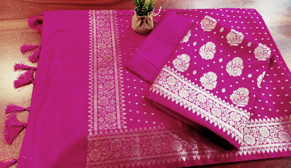 Premium Georgette Silk Banarasi Zari 3 pc Salwar Suit | Pink |