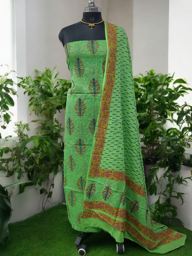 2 pc Kota Doria Hand Block Print Dress Material - Leheriya
