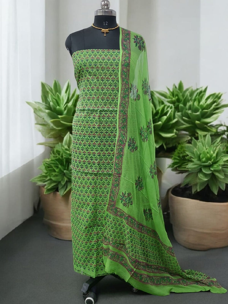 2 pc Kota Doria Hand Block Print Dress Material - Leheriya