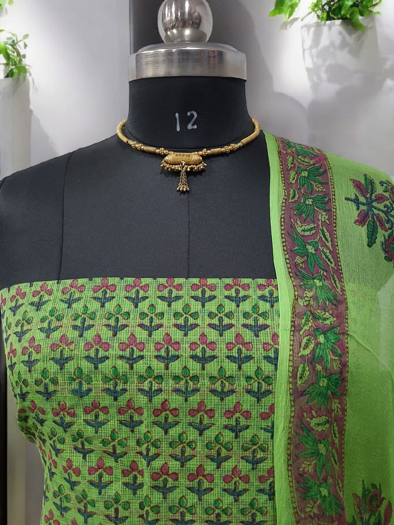 2 pc Kota Doria Hand Block Print Dress Material - Leheriya