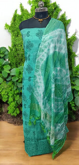 2 pc Lucknow Chikankari Pure Kota Doria Salwar Suit Unstitched - Leheriya
