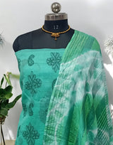 2 pc Lucknow Chikankari Pure Kota Doria Salwar Suit Unstitched - Leheriya