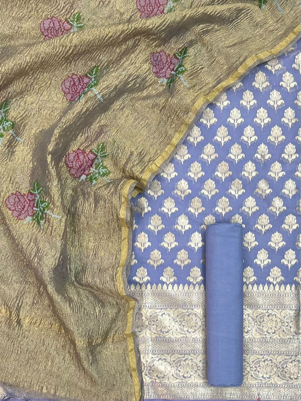 Banarasi Chanderi Salwar Suit With Tissue Crush Dupatta