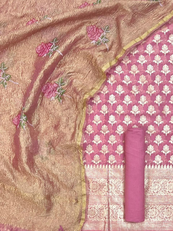 Banarasi Chanderi Salwar Suit With Tissue Crush Dupatta