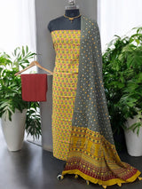 3 Pc Ajrakh Print Pure Cotton Salwar Suit with Bandhani Cotton Dupatta - Leheriya