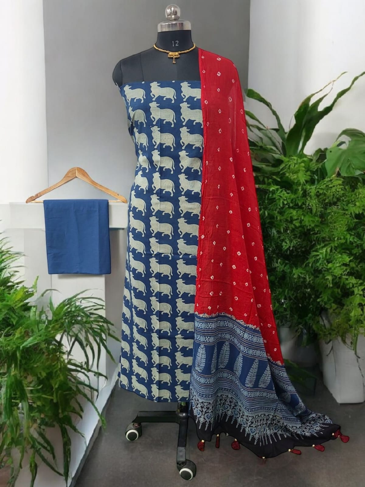 Bandhini Cotton Dupatta With Ajrakh Border main image 0