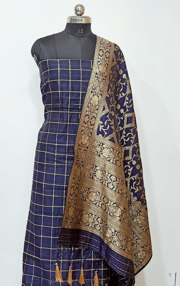 3 pc Banarasi Unstitched Salwar Suit - Leheriya