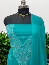 3 pc Lucknow Chikankari Hand Embroidery Chiffon Georgette Unstitched Salwar Suit with Georgette Dupatta - Leheriya