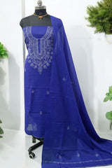 3 pc Lucknow Chikankari Hand Embroidery Pure Cotton Unstitched Salwar Suit - Leheriya