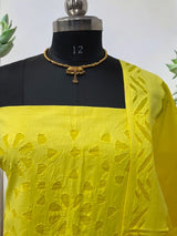 3 pc Pure Cotton Handcrafted Applique Work Unstitched Salwar Suit - Leheriya