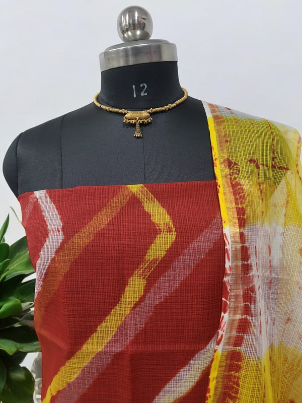 3 pc Pure Kota Doria Cotton Hand Dyed Salwar Suits - Leheriya