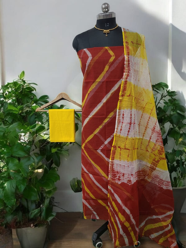 3 pc Pure Kota Doria Cotton Hand Dyed Salwar Suits - Leheriya