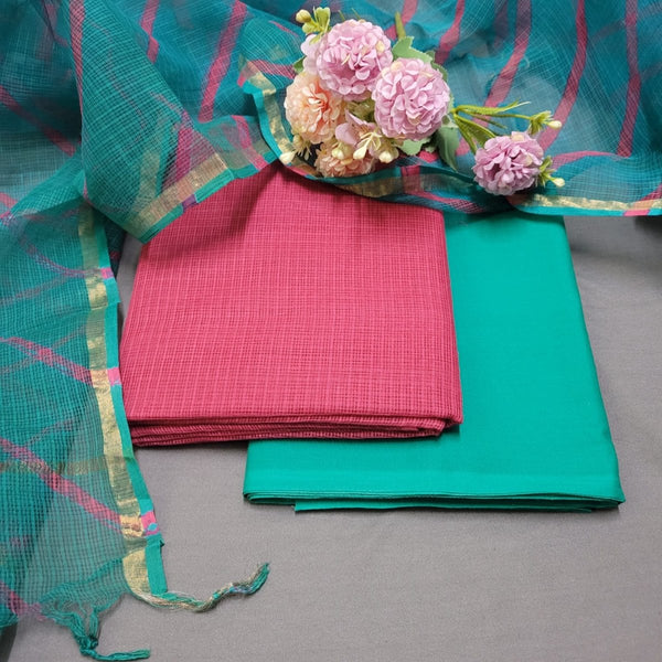 3 pc Pure Kota Doria Cotton Salwar Suit with Leheriya Dupatta - Leheriya