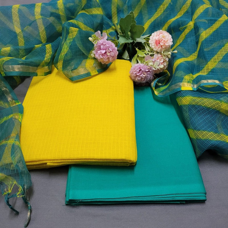 3 pc Pure Kota Doria Cotton Salwar Suit with Leheriya Dupatta - Leheriya