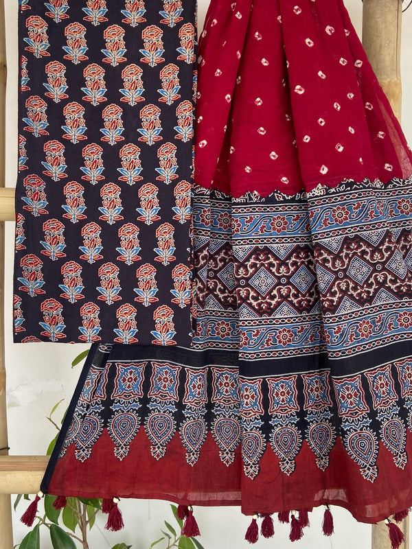 Bandhani dupatta & Ajrakh Fusion 2 pc Salwar Suit