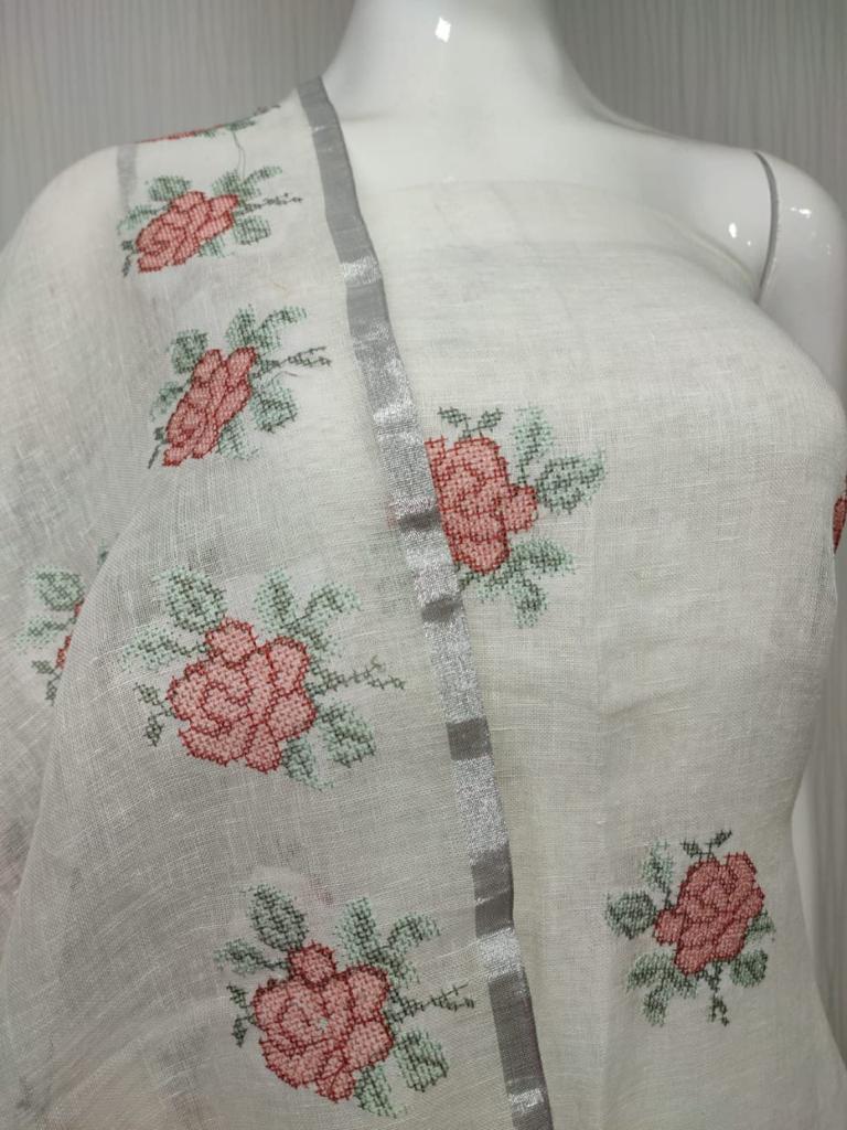 Linen Cotton Blend Embroidery Bhagalpuri 3 pc Salwar Suit Set