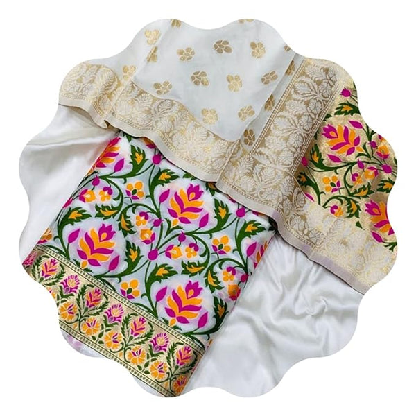 Pure Banarasi Jamdani Tilfi Premium Quality Unstitched Salwar Suit All Over Jacquard Weaving