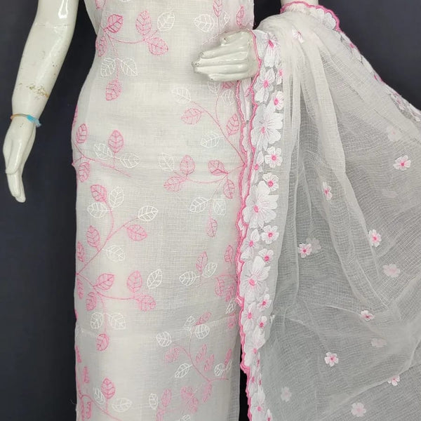 Kota Doria Cotton 3 pc Salwar Suit - Embroidery