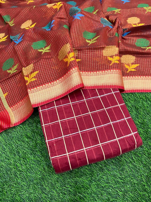 Banarasi Salwar Suit with Printed Silk Dupatta | Vivid Burgundy|