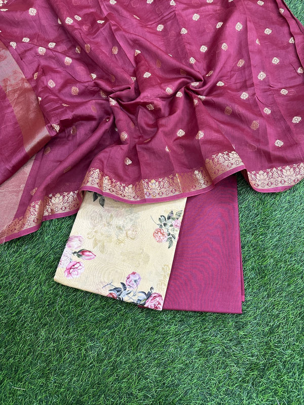 Banarasi Silk Unstitched Suit With Banarasi Dupatta