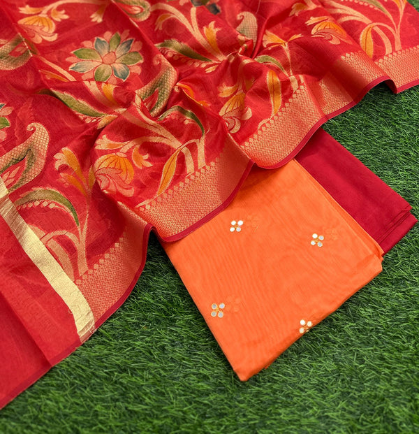 Banarasi Silk Unstitched Suit With Banarasi Dupatta