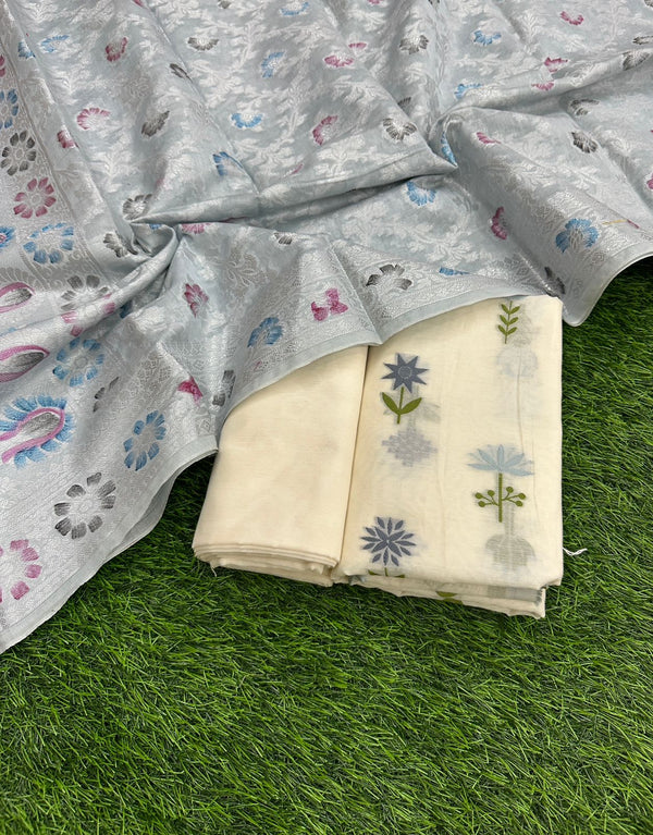 Banarasi Silk Unstitched Suit With Banarasi Dupatta
