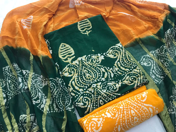 Wax Batik Work Pure Cotton Salwar Suit with Resham Border Dupatta