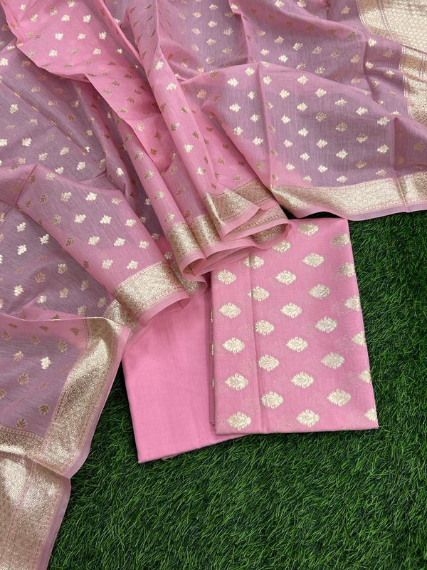 Banarasi Silk Unstitched Suit With Banarasi Dupatta