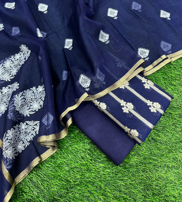 Banarasi Silk Unstitched Suit With Banarasi Dupatta