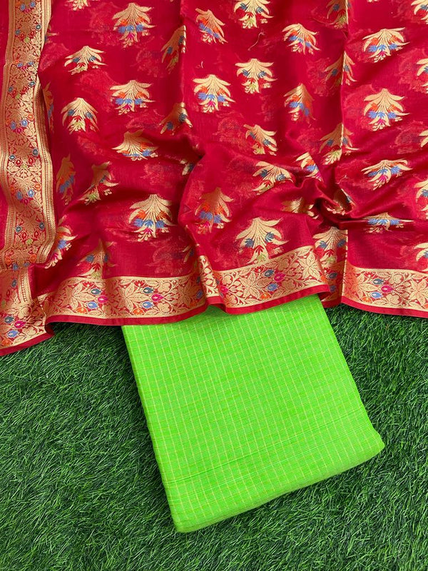 Banarasi Silk Unstitched Suit With Banarasi Dupatta