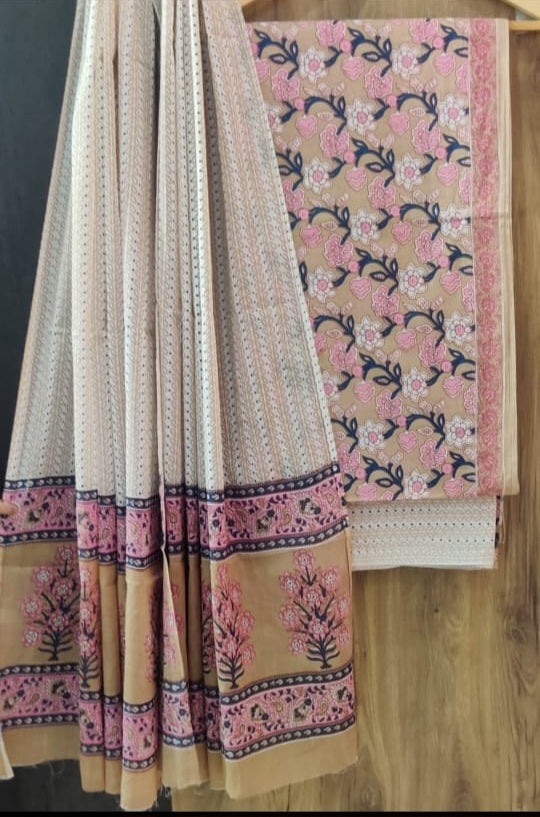 Designer Hand Block Print Pure Cotton Suit With Cotton Mulmul Dupatta