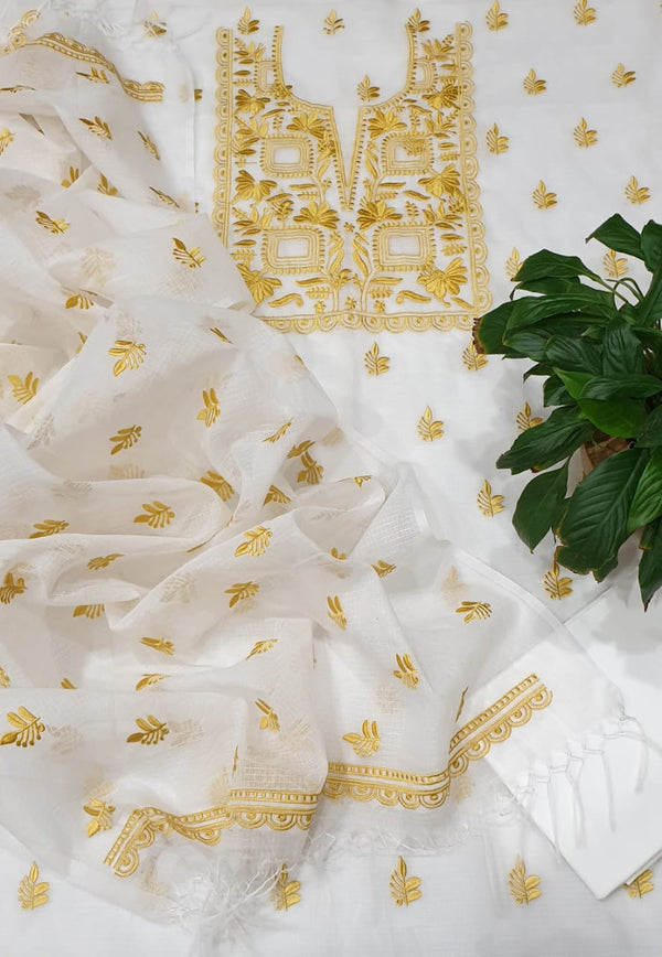 3 pc Kota Doria Cotton with Embroidery Unstitched Salwar Suit