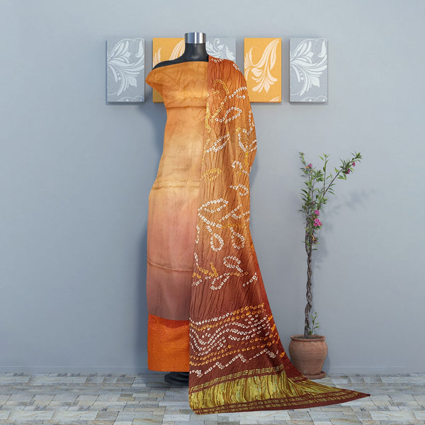 Luxurious Pure Modal Silk Shaded 3 pc Salwar Suit with Beautiful Hand Bandhej Dupatta