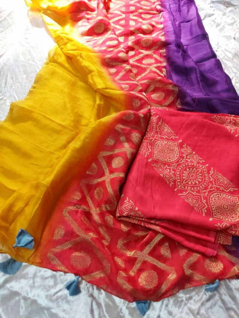 Pure Modal Silk Hand Block Printed 2 pc Salwar Suit