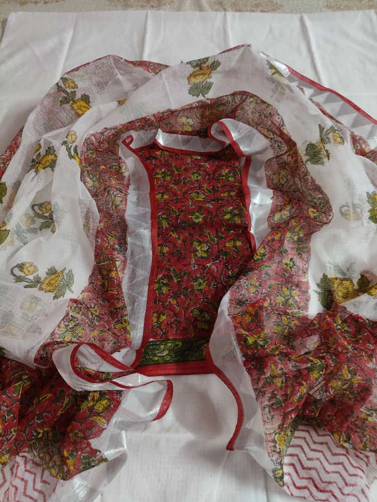 Ajrakh on Kota Doria - Kota Doria Cotton Ajrakh Unstitched Salwar Suits