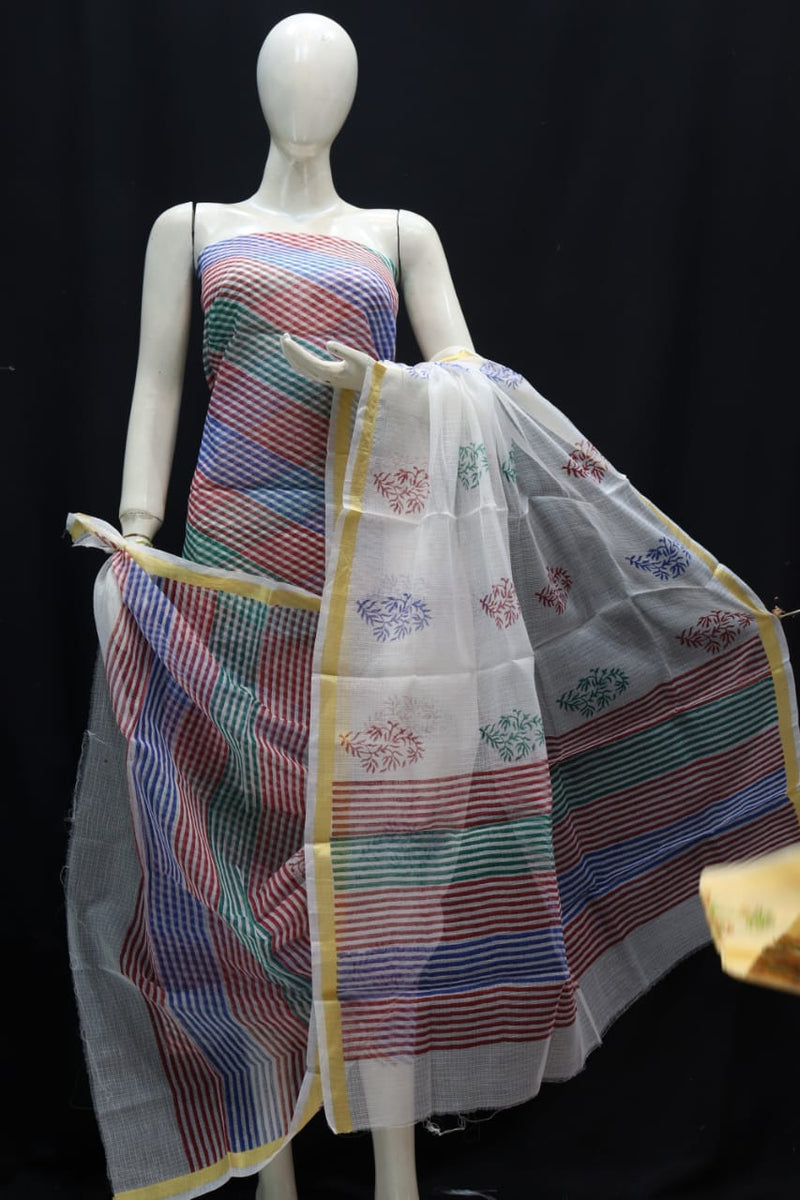 Kota Doria Block Printed Salwar Suit | Multicolor|