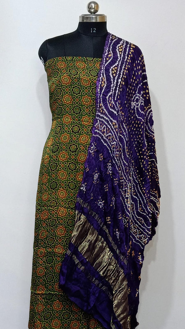 Pure Modal Silk Ajrakh Bandhani Salwar Suit