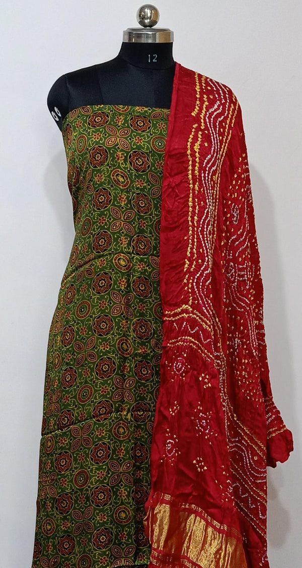 Pure Modal Silk Ajrakh Bandhani 2 pc Salwar Suit