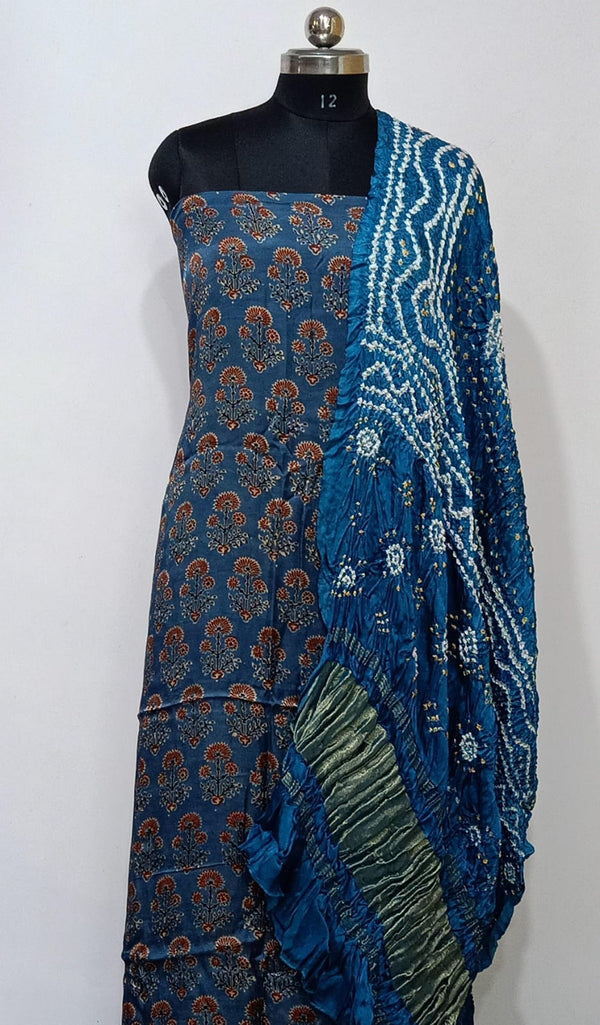 Pure Modal Silk Ajrakh Bandhani Salwar Suit