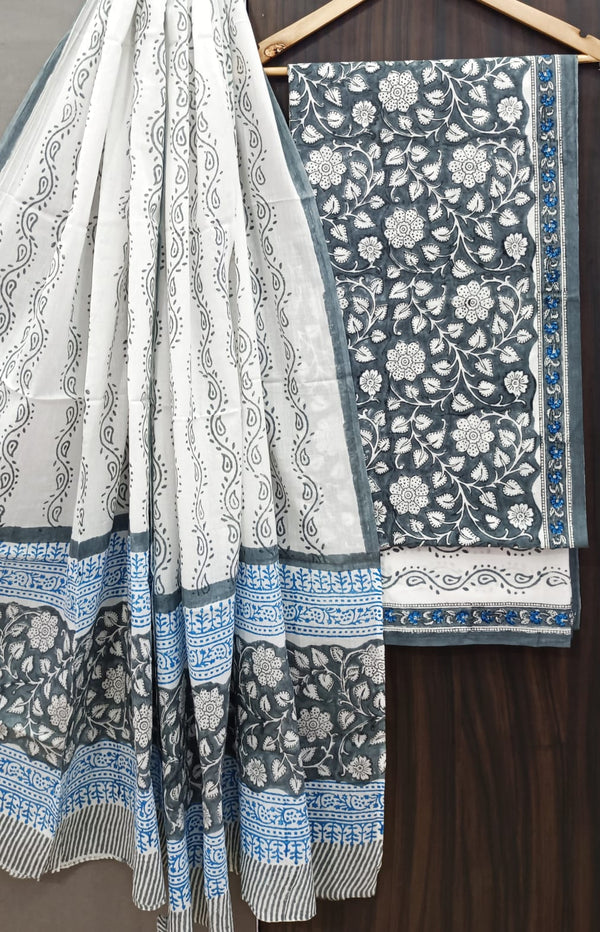 Designer Hand Block Print Pure Cotton Suit With Cotton Dupatta