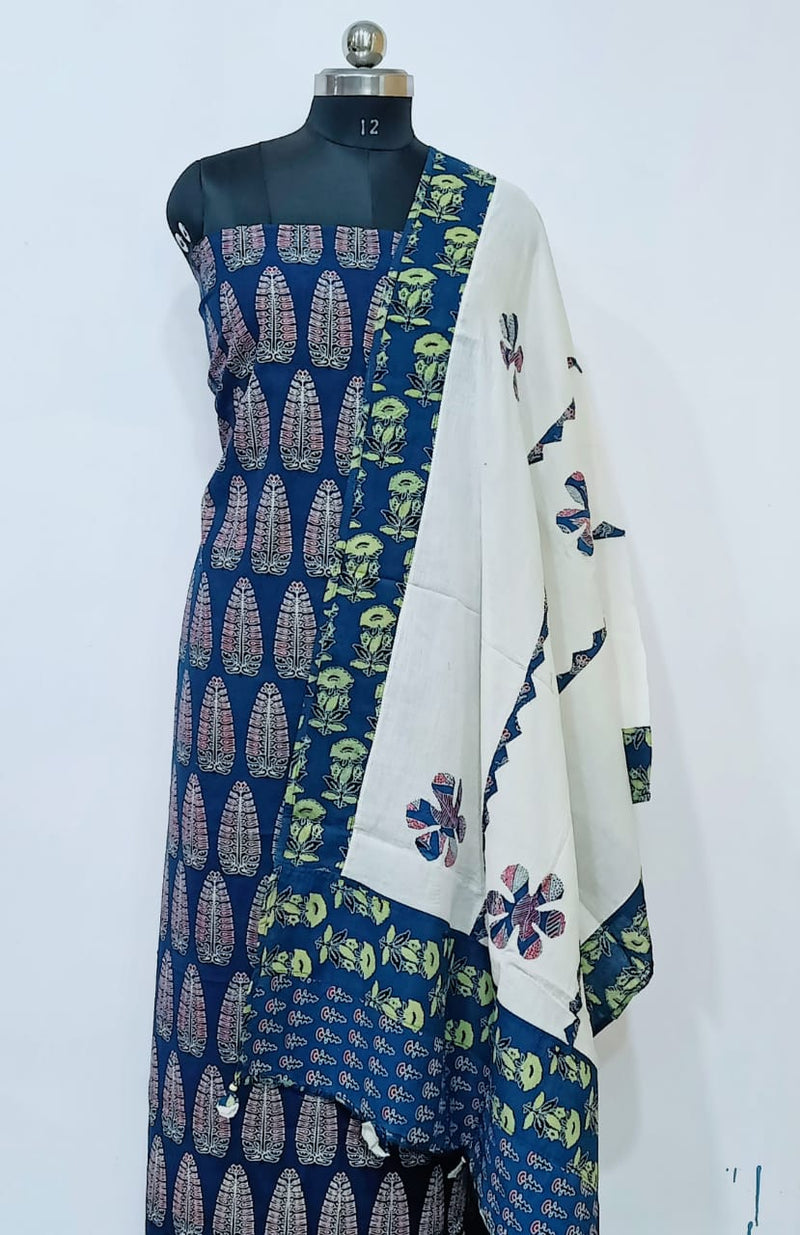 Ajrakh Print Salwar Suit with Applique Work Dupatta Cotton Fabric